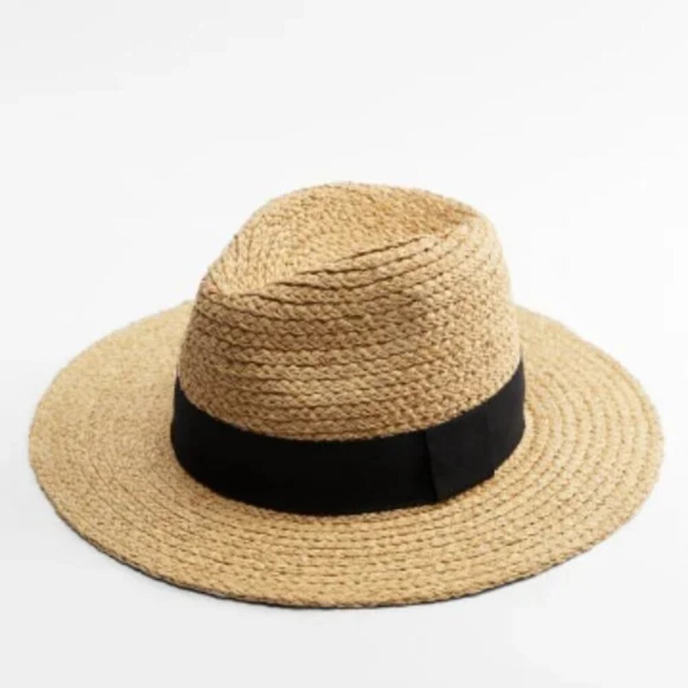 Straw Hat with Black Contrast Band